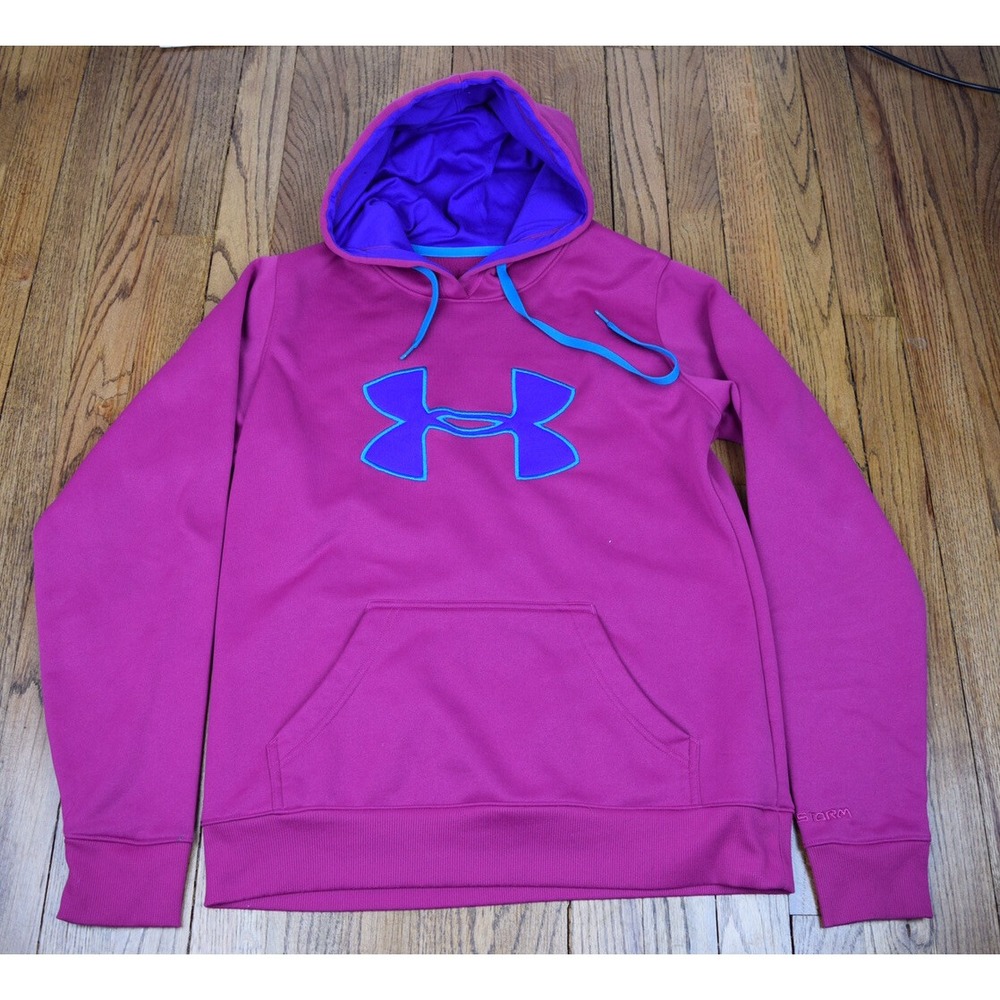 Under Armour Storm‎ Womens Purple Blue Big Logo Hoodie Sweatshirt Size Small